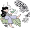 Illustration mit einer auf einem grünen Blatt sitzenden Person mit einer Tasse in der Hand auf weißem Hintergrund mit schwarzen Blumen. | © SONNENTOR