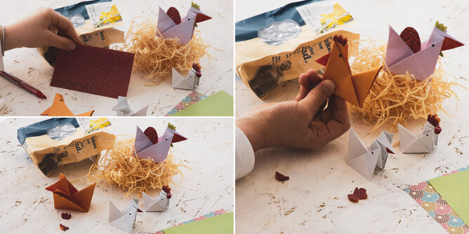 Osterdeko aus SONNENTOR Verpackung | © SONNENTOR Auf dem Foto sieht man wie man aus der Tee lose Packung von SONNENTOR wundervolle Oster Deko basteln kann. | © SONNENTOR
