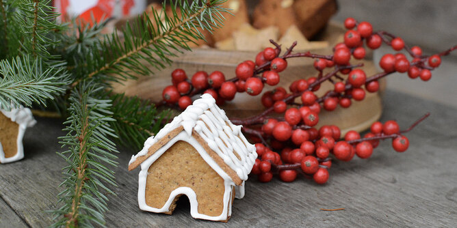 Lebkuchen Cantuccini | © SONNENTOR Auf dem Foto ist ein kleines Lebkuchenhäuschen zu sehen. | © SONNENTOR